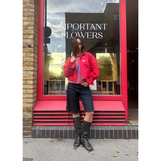 Women's Denim Jacket, Retro Red - Jackets - 4