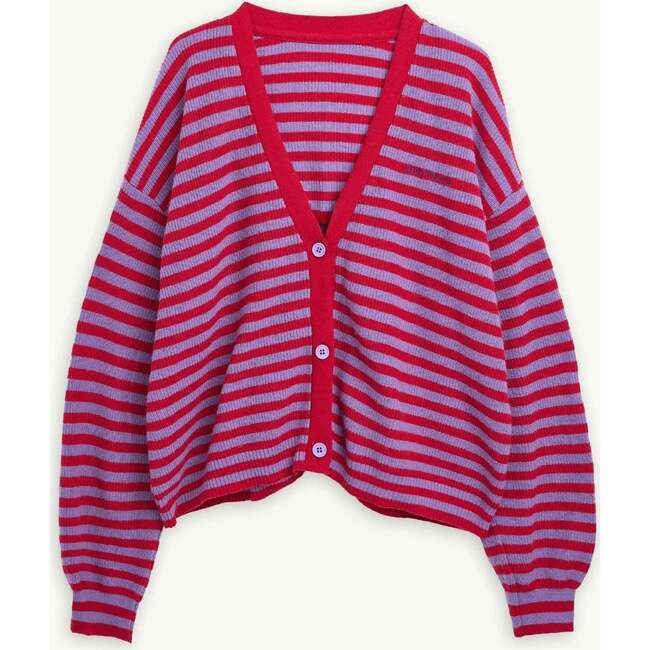 Adult Wool Blend Cardigan With Scarf, Berry Bloom