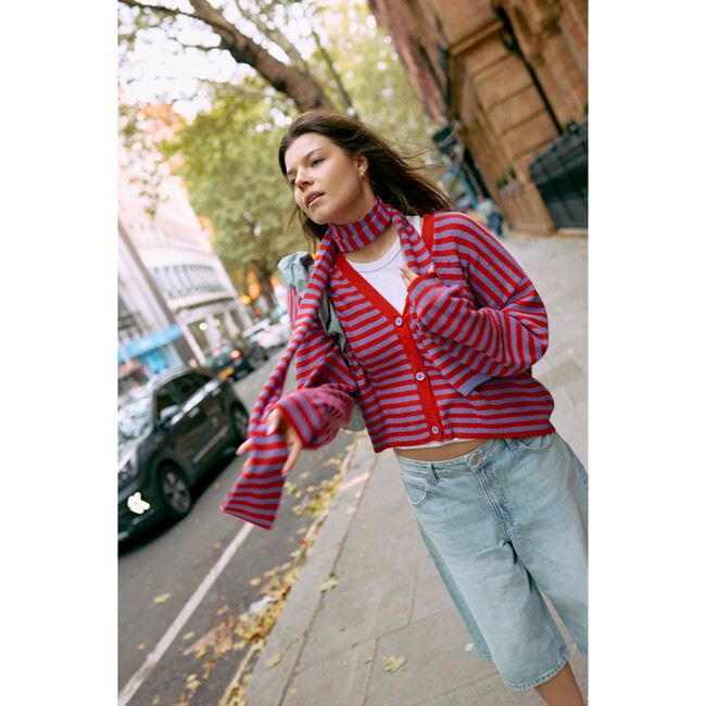 Adult Wool Blend Cardigan With Scarf, Berry Bloom - Sweaters - 3