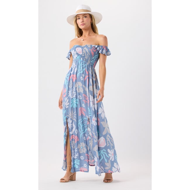 Hollie Maxi Dress, Shellscapes Dusty Blue - Dresses - 4
