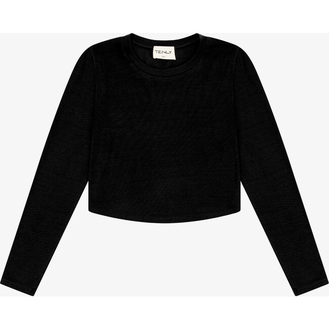 Tenly Rayon Rib Curved Hem L/S Top, Black