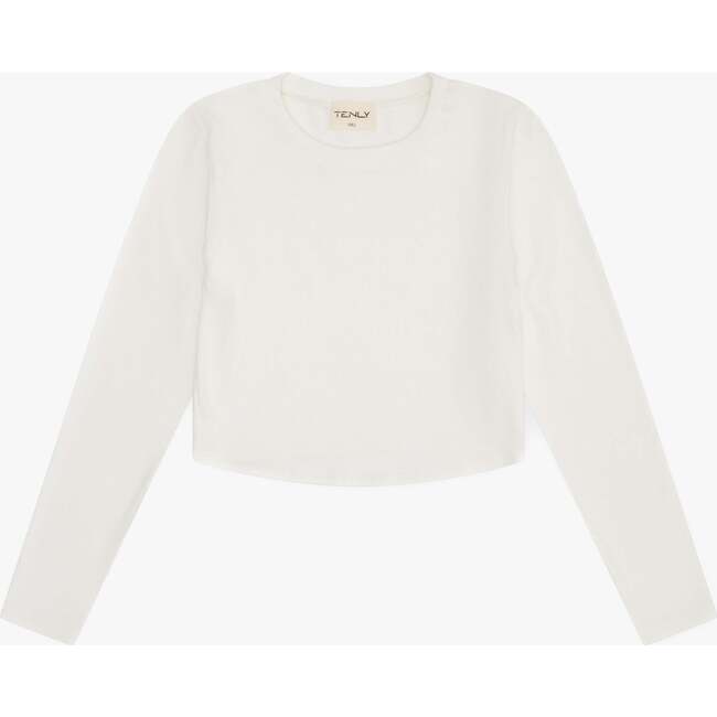 Tenly Rayon Rib Curved Hem L/S Top, White