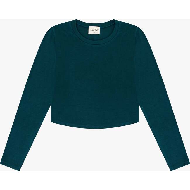 Tenly Rayon Rib Curved Hem L/S Top, Blue