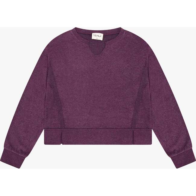 Tenly Hacci Jersey Cropped Split Neck Tunic, Purple