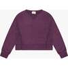 Tenly Hacci Jersey Cropped Split Neck Tunic, Purple - Sweatshirts - 1 - thumbnail
