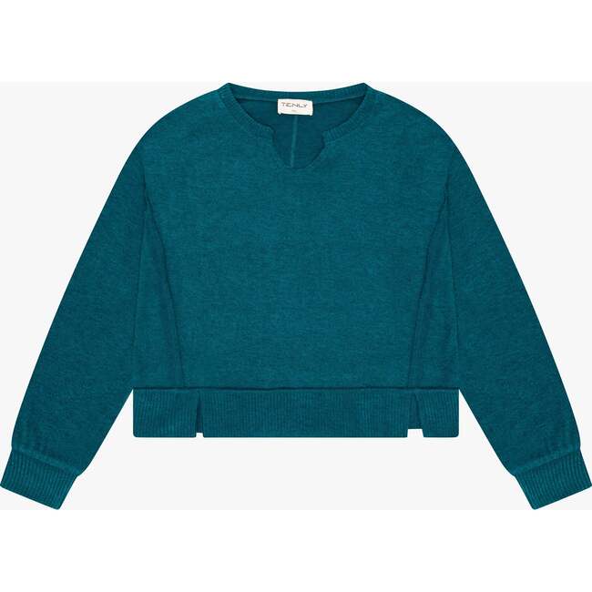 Tenly Hacci Jersey Cropped Split Neck Tunic, Blue