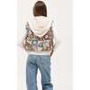 Tenly Tapestry Floral Puffer Vest Hoodie, Cream - Vests - 2