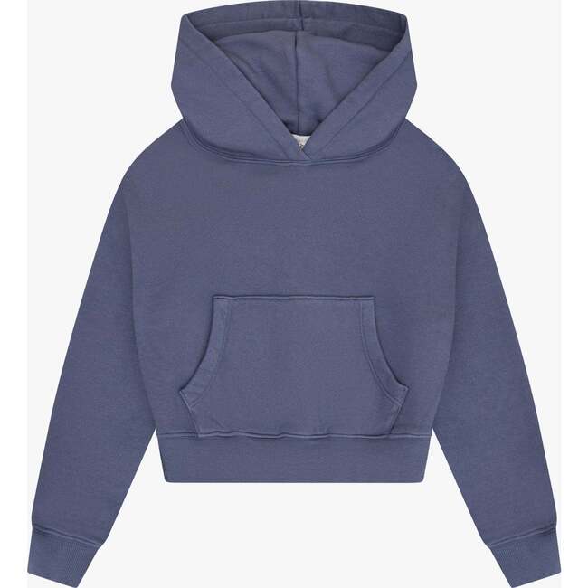 Tenly Cotton Fleece Cropped Kangaroo Pocket Hoodie, Blue
