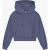 Tenly Cotton Fleece Cropped Kangaroo Pocket Hoodie, Blue - Sweatshirts - 1 - thumbnail