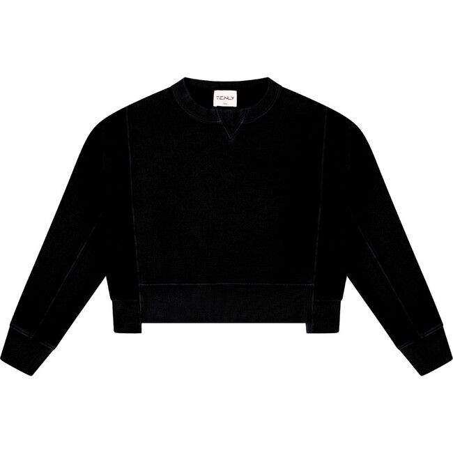 Tenly Cotton Fleece Reverse Insert Sweater, Black