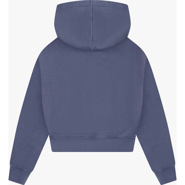 Tenly Cotton Fleece Cropped Kangaroo Pocket Hoodie, Blue