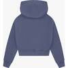Tenly Cotton Fleece Cropped Kangaroo Pocket Hoodie, Blue - Sweatshirts - 2