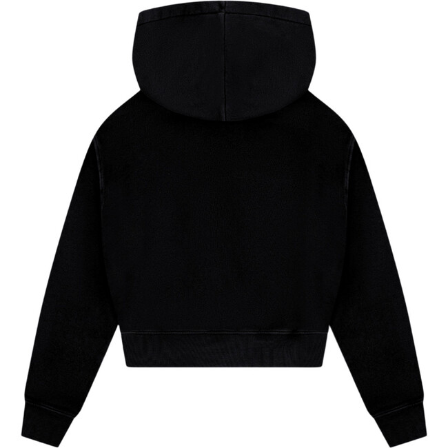 Tenly Cotton Fleece Cropped Kangaroo Pocket Hoodie, Black