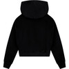 Tenly Cotton Fleece Cropped Kangaroo Pocket Hoodie, Black - Sweatshirts - 2