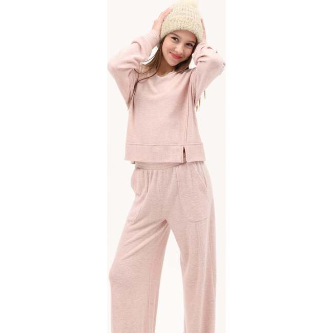 Tenly Hacci Jersey Cropped Split Neck Tunic, Pink