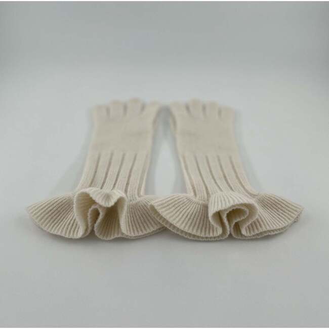 The Ruffle Cashmere Gloves, Cream