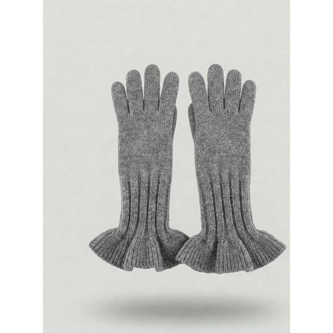 The Ruffle Cashmere Gloves, Heather Grey
