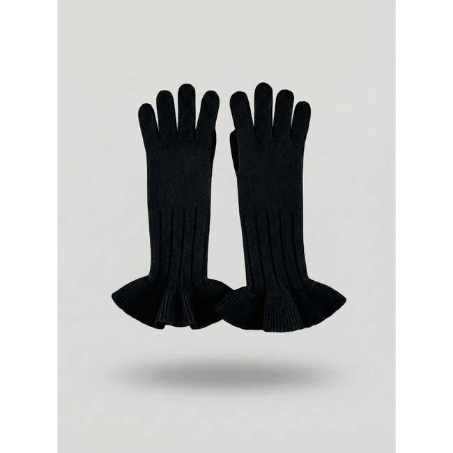 The Ruffle Cashmere Gloves, Black
