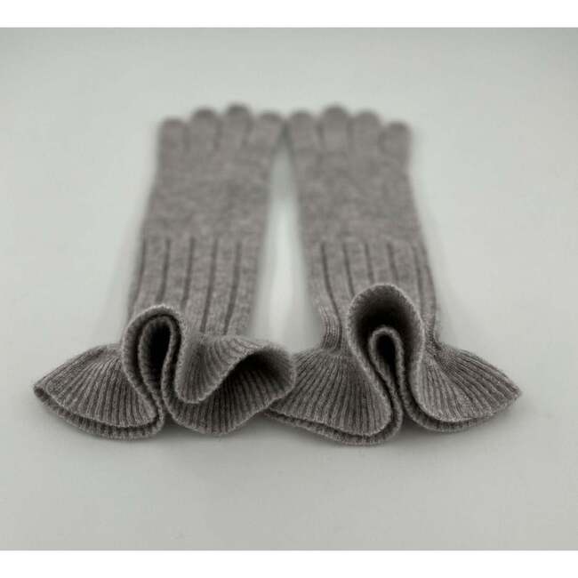 The Ruffle Cashmere Gloves, Heather Grey