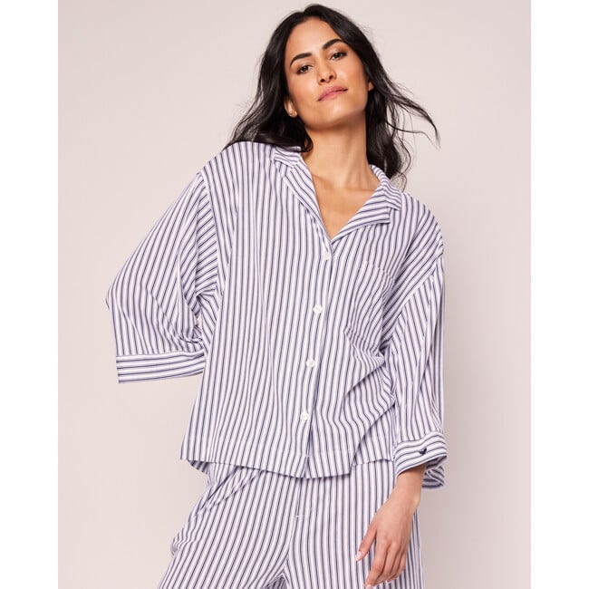 Olivia Wide Leg Pajama Set, Navy French Ticking - Pajamas - 3