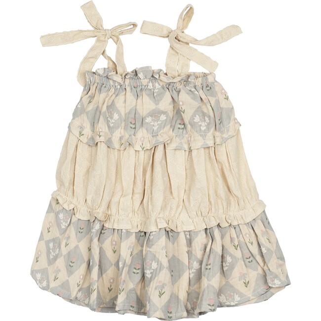 Amber Dress, Patchwork Floral Dusted Blue