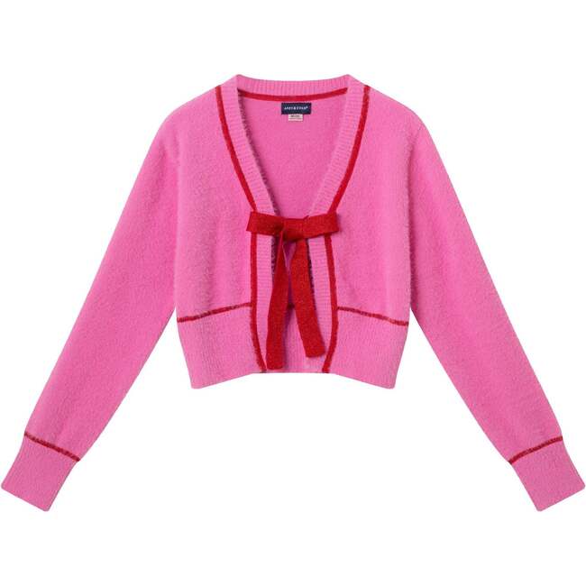 Big Kids Cardigan Sweater W/Bow, Pink Eyelash