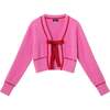 Big Kids Cardigan Sweater W/Bow, Pink Eyelash - Mixed Apparel Set - 1 - thumbnail