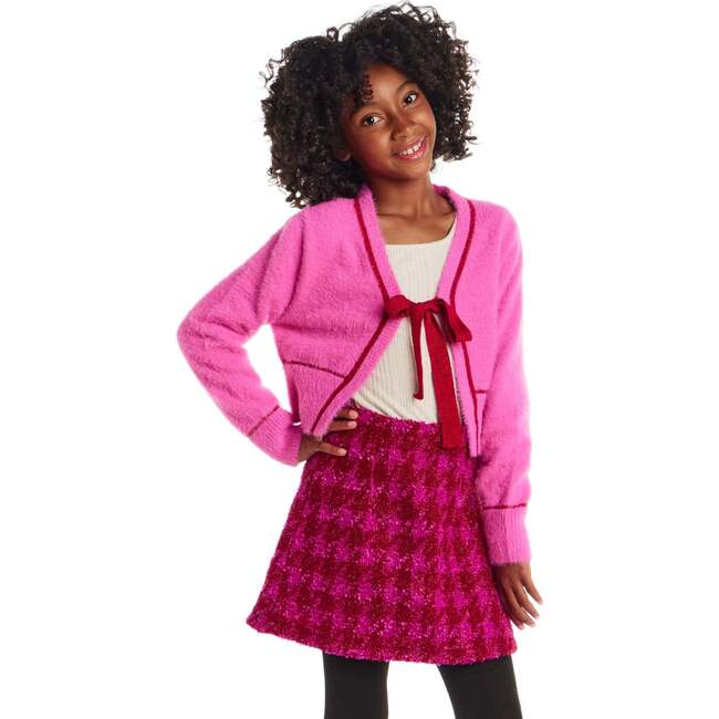 Big Kids Cardigan Sweater W/Bow, Pink Eyelash - Mixed Apparel Set - 3