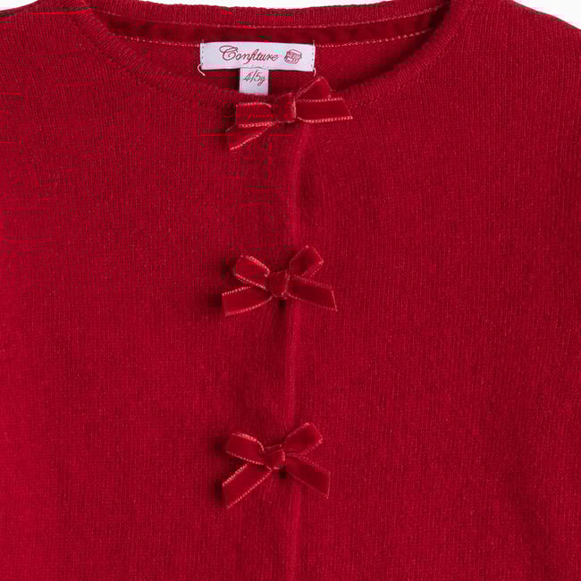 Velvet Bow Cardigan, Crimson - Cardigans - 3