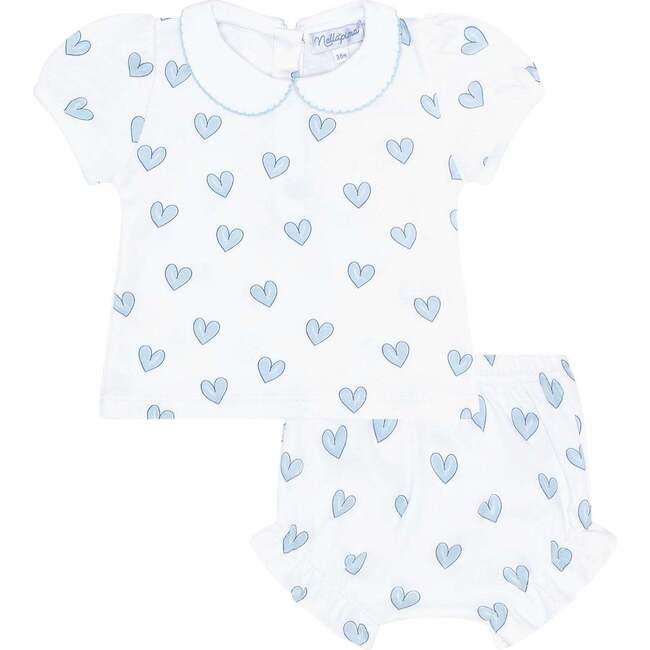 Blue Heart Print Diaper Cover Set