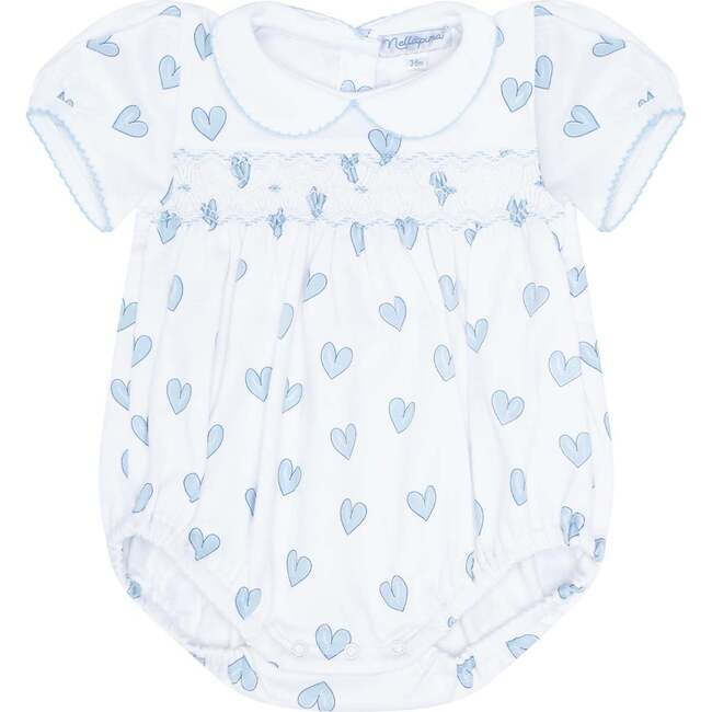 Blue Heart Print Smocked Bubble
