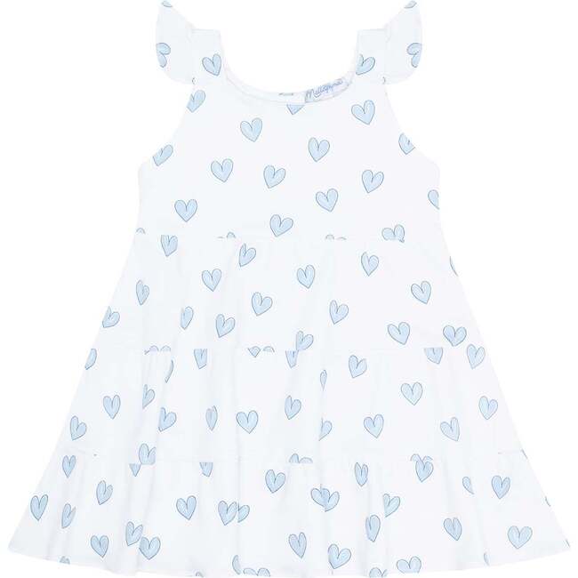 Blue Heart Print Ruffle Dress