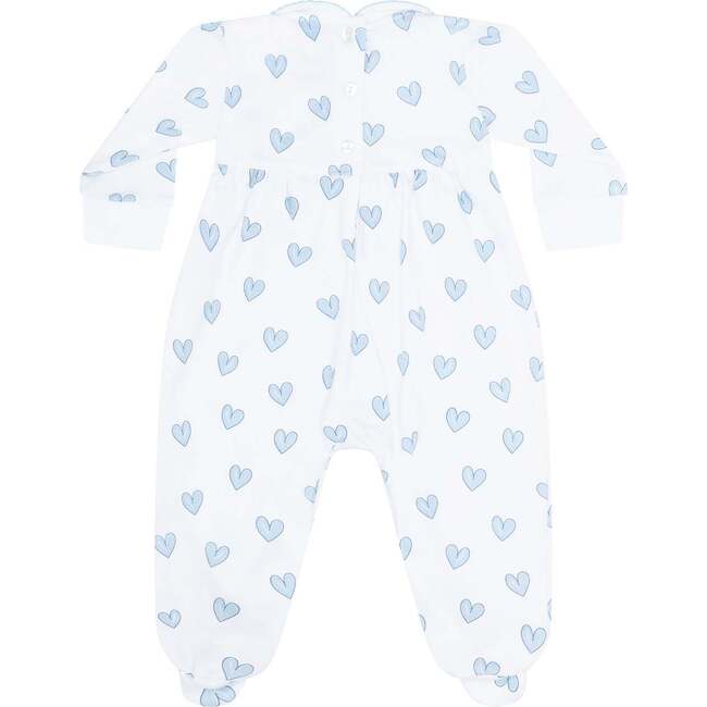 Blue Heart Print Smocked Footie