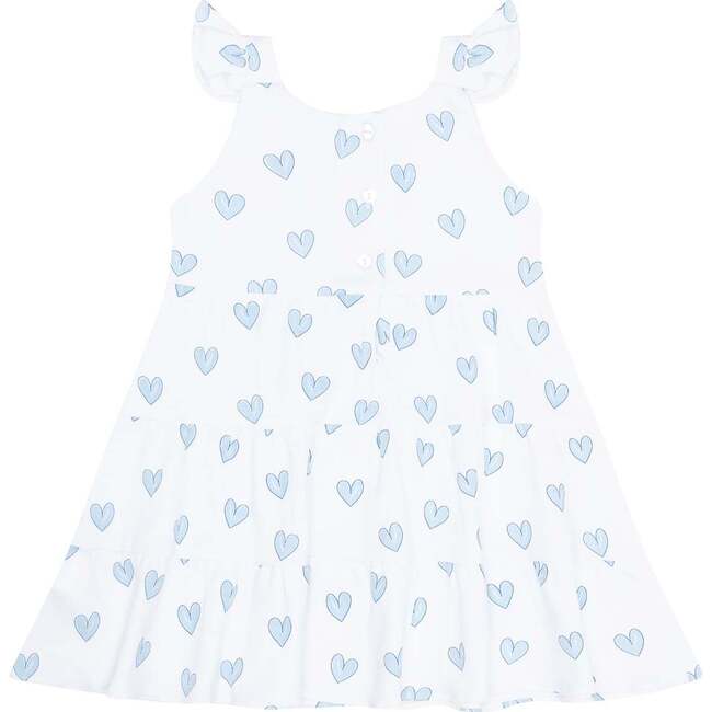 Blue Heart Print Ruffle Dress