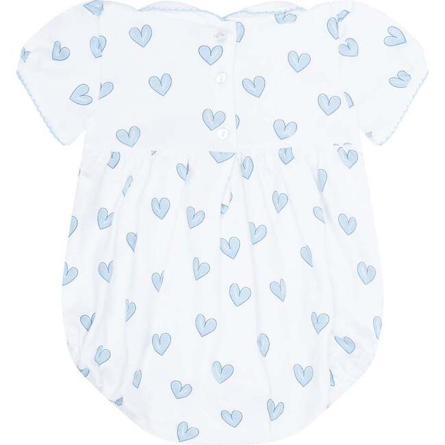 Blue Heart Print Smocked Bubble - Rompers - 3