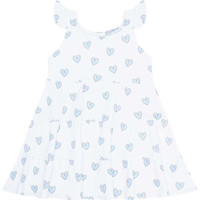 Blue Heart Print Ruffle Dress - Dresses - 4
