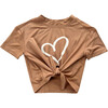 Girl's Tie Front Shirt Heart in Toffee - Blouses - 1 - thumbnail