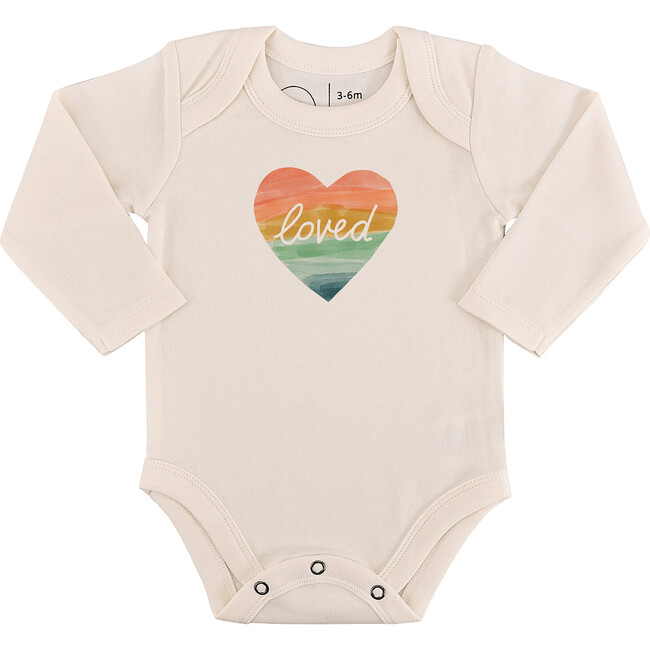 Long Sleeve Graphic Bodysuit, Loved Rainbow Heart