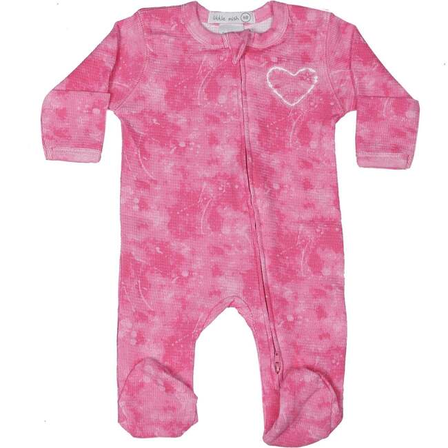 Little Mish Baby Thermal Zipper Footie, Pink Burn Out Heart