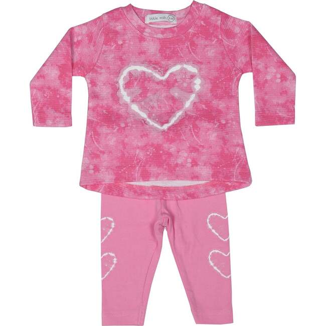 Little Mish Baby Thermal A-line Top and Legging Set, Pink Burn Out Heart