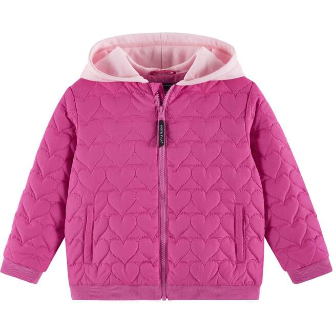 Kids Hooded Quilted Jacket, Pink Hearts
