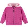 Kids Hooded Quilted Jacket, Pink Hearts - Jackets - 1 - thumbnail