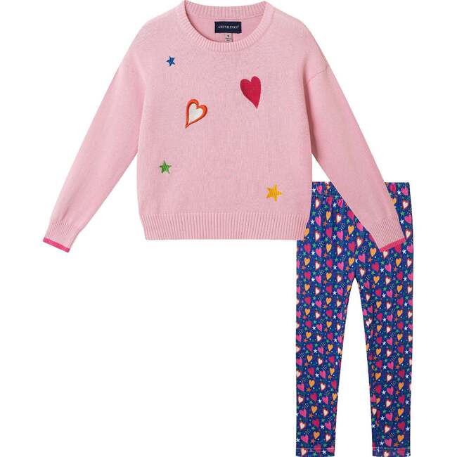 Kids Chenille Sweater & Legging Set, Hearts & Stars