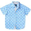 Blue Block Print Shirt in Short Sleeves - Button Downs - 1 - thumbnail