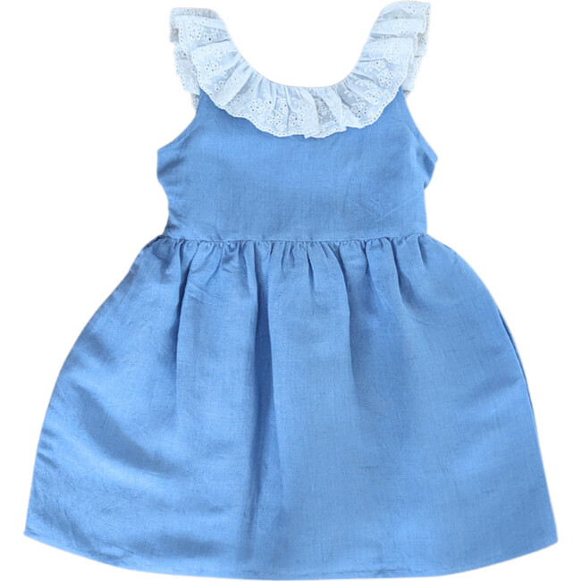 Blue Linen Lace Collar Dress