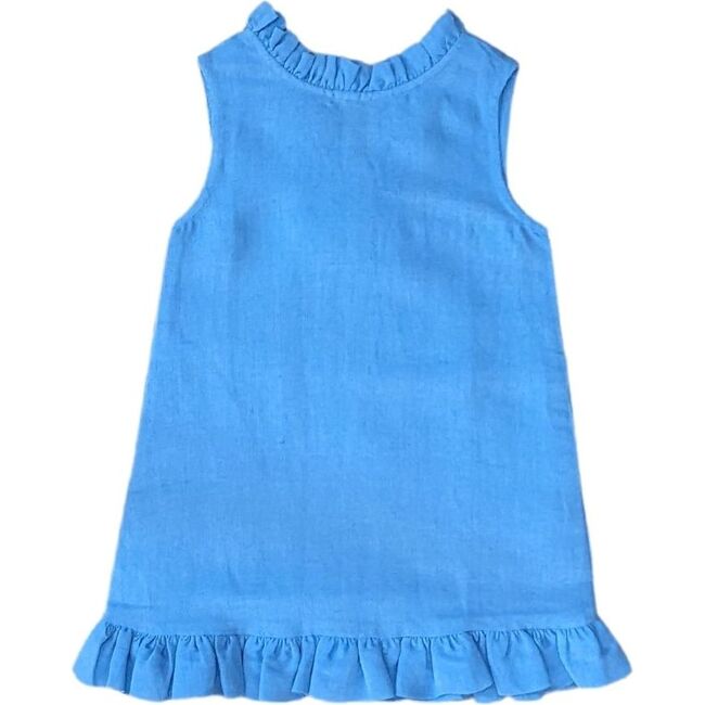 Blue Linen Shift Dress with Back Bow