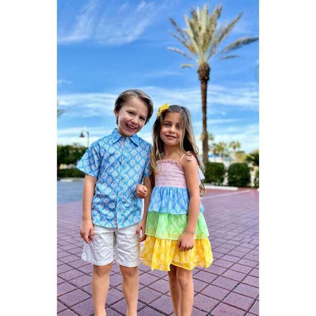 Blue Block Print Shirt in Short Sleeves - Button Downs - 3