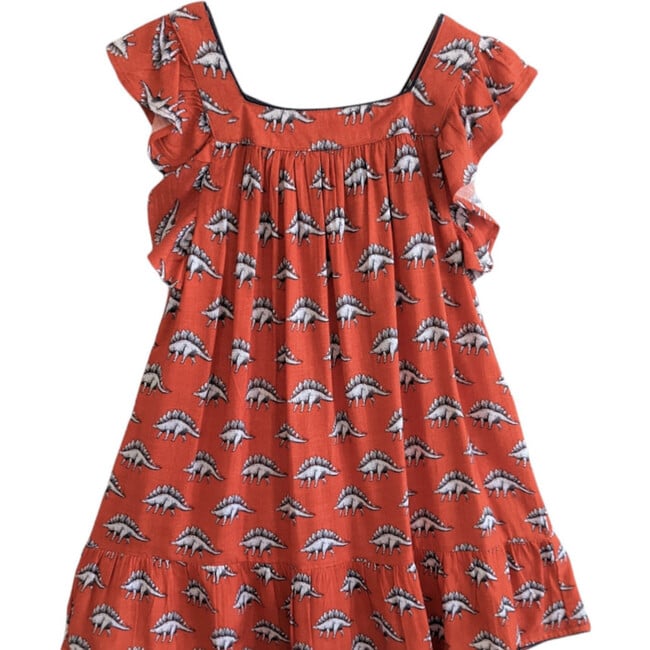Flutter Sleeve Dress, Dinos in Tangerine