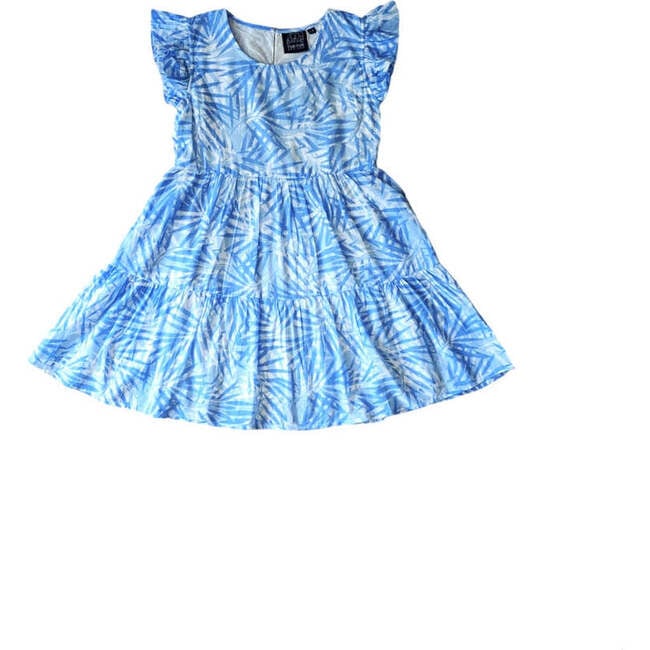 Tropical Palms Blue Summer Tier Dress