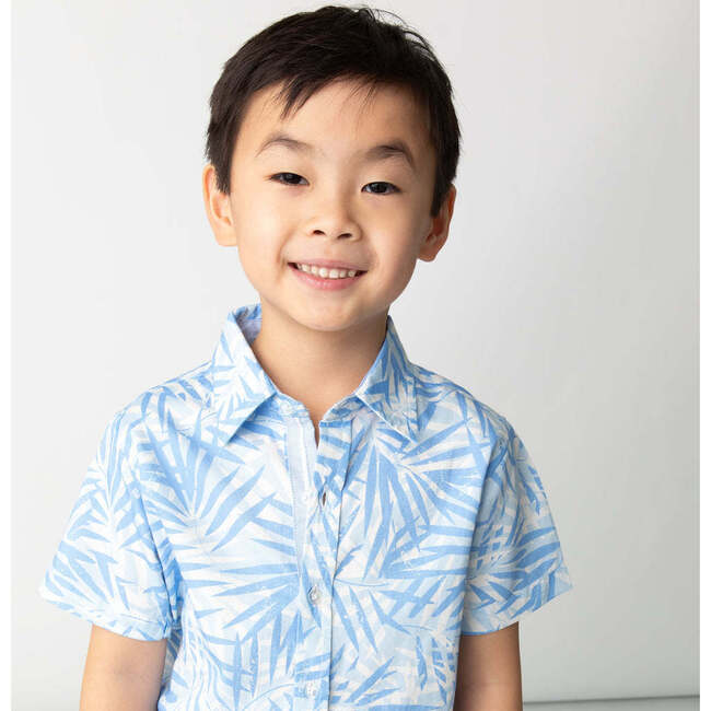 Tropical Palms Blue Short Sleeve Shirt